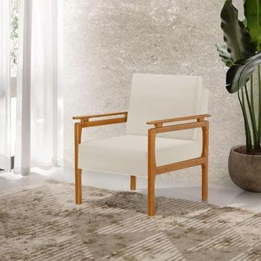 Imagem de Poltrona Yasmin Linho Estofada Pés Madeira Maciça Resistente (Linho Crú)