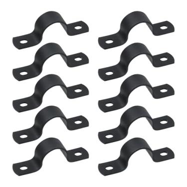 Imagem de MY MIRONEY 10 braçadeiras pretas em U para tubos de metal, grampos de tubo em forma de sela servem para tubos de diâmetro de 2 cm com 2 furos para cabos de conduíte