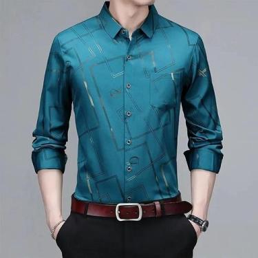 Imagem de Camisa Masculina Estampada de Manga Comprida - Casual, Elegante e Sem 