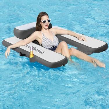 Imagem de CALOBANA Cadeira flutuante inflável, espreguiçadeira de piscina para adultos, verão, praia, lago, piscina, festa, cinza