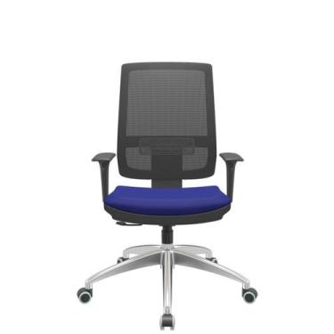 Imagem de Cadeira Office Brizza Tela Preta Assento Aero Azul RelaxPlax Base Alum