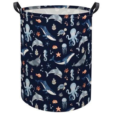 Imagem de HIYAGON Cesto de roupa suja oceânico, cesto de roupa suja para berçário, crianças, cesto de futebol, organizador de brinquedos, organizador de quarto de oceano, decoração de quarto para casa (oceano