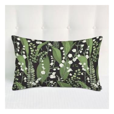 Imagem de Siwehtu Capa de almofada Lily Fern, fronhas decorativas retangulares para sofá lírio samambaia flores botões folhas caules capas de almofada lombar para sofá doméstico poliéster 50 x 76 centímetros