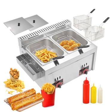 Imagem de KKSOUFX Fritadeira De AçO InoxidáVel A Glp Com Cesto De Bancada,Fritadeira Dupla/Simples De Peru, Fritadeira De Bancada Com Cestos RemovíVeis + Tampa Para Cozinha DoméStica E Restaurante