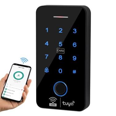 Imagem de Controle de acesso por impressão digital Tuya WiFi sem fio, teclado RFID, sistema de entrada de porta à prova d'água, 125 kHz 13,56 MHZ frequência dupla EM IC WG26/34 leitor de cartão, desbloqueio