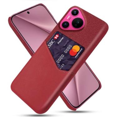 Imagem de Capa para Huawei Pura 70 PRO+,Anti-deslizamento,Proteção contra quedas de 360°,Resistência à impressão digital,Tela e caso de couro PU com 1 slot de cartão atrás-Red