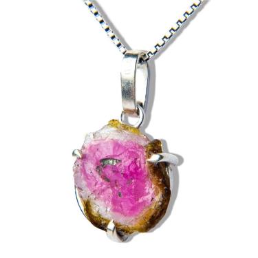 Imagem de Colar Nlux Slices Turmalina Melancia Ajustável Prata 950 C