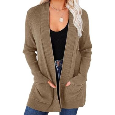 Imagem de Cardigan De Tricô Aberto Para Mulheres Com Bolsos, Brown, XL