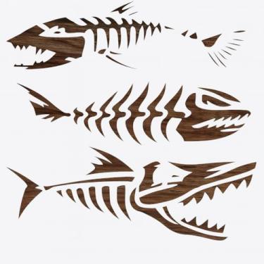 Imagem de Estêncil de peixe esqueleto 14 x 14 cm material de artesanato para scrapbooking para pintura de aerógrafo e mais estêncil reutilizável STENCILAIR
