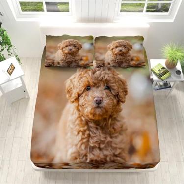 Imagem de Lençol Poodle Super King, Lençóis De Cama De Animais Para Cães 3d Com Bolso Profundo 12 Polegadas Macio Aconchegante 3 Peças Lençol De Cama De Microfibr, Poodle, king size/150 x 200