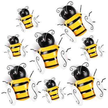 Imagem de Otoolling 8 peças de arte de parede de abelha de metal decoração de parede 3D ferro mel abelha ornamento de arte de parede esculturas para jardim, mesa ao ar livre, quintal, estufa, cerca de mel