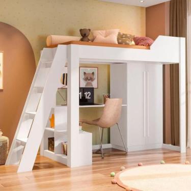 Imagem de Cama Alta Office Infantil e Juvenil com Escrivaninha e Roupeiro Vivace