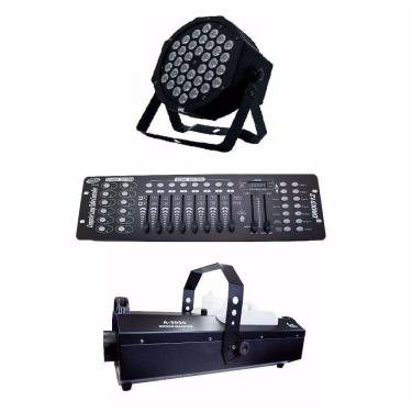 Imagem de Kit 4 Par Led 36W De 1W Dmx 512 Maquina De Fumaça 3000W