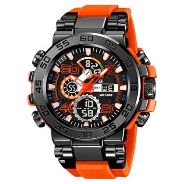 Imagem de findtime Relógio masculino esportivo, militar, à prova d'água, digital, analógico, tático, para uso ao ar livre, mostrador grande, relógio de pulso duplo com LED luminoso, alarme, cronômetro, Relojes