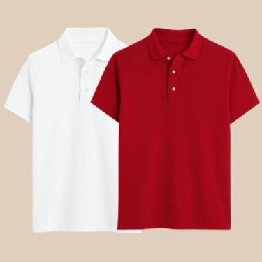 Imagem de Kit Com 2 Camisas Polo Masculina Clássica Manga Curta Gola V e Botões Estilo Casual-Masculino