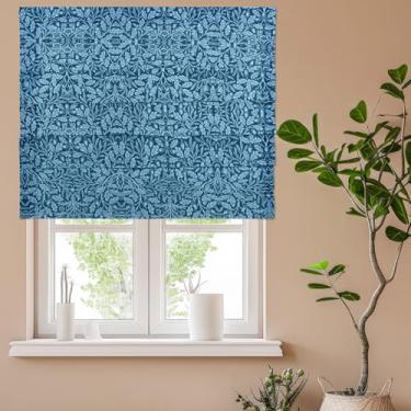 Imagem de Sanefa romana falsa para janelas (não funcional) sanefa azul sintética floral romana 101,6 cm L x 86,4 cm A Boêmio Botânico Casa Sala de Estar Quarto Portas Francesas, Portas, Janela de Cozinha