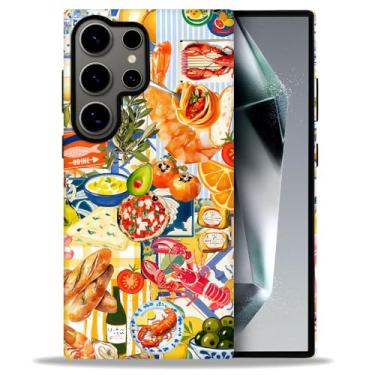 Imagem de DAIZAG Capa para Samsung Galaxy S23 Ultra, capa de proteção de nível militar, colagem, comida, peixe, amarelo brilhante (amassado)