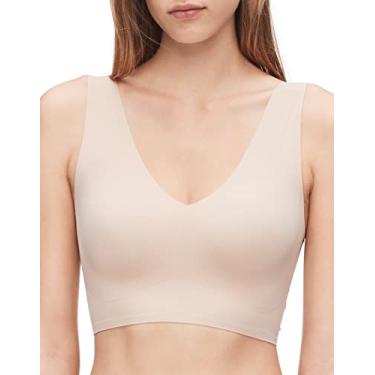 Imagem de Calvin Klein Sutiã feminino Invisibles confortável sem costura levemente forrado com gola V, Bege, G