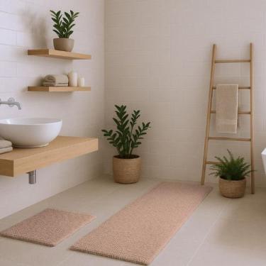 Imagem de Kit Tapete Bolinha 100x50cm e Tapete Bolinha 58x38cm - Rozac, Bege