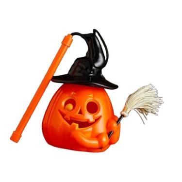 Imagem de Ｂｅｓｇａ Lanterna de abóbora de Halloween iluminada, presente de festa infantil, lâmpada de mesa portátil para sala de jantar, jardim e cozinha, com Vassoura