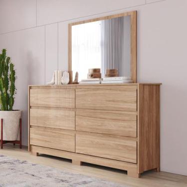 Imagem de Cômoda 6 Gavetas Layla com Espelho Casa 812, Jequitibá Brilho