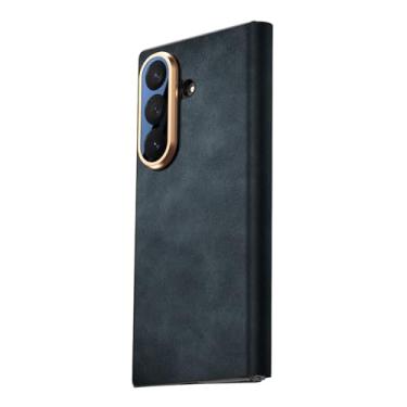 Imagem de POYUFRG Capa flip para Samsung Galaxy Z Fold 7, Slim Retro Business All-Inclusive Leather Case com capa de proteção de lente galvanizada, azul, Z Fold 7