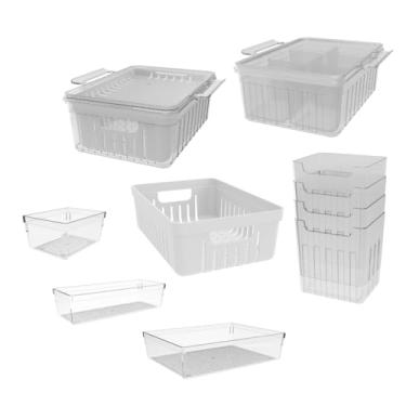 Imagem de Kit Geladeira - 2 Escorredores, 1 Porta Tempero, 4 Org de Porta, 2 Cestinhas e 7 Organizadores