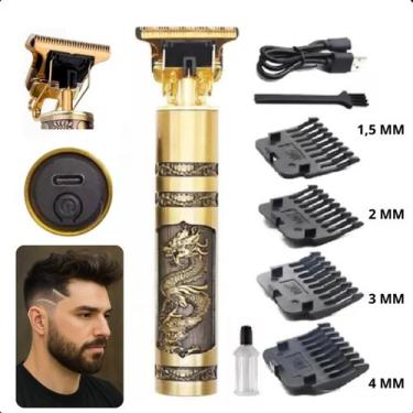 Imagem de Máquina de Cortar Cabelo e Barba  Dragão Dourado, Sem Fio, Para Cabelo