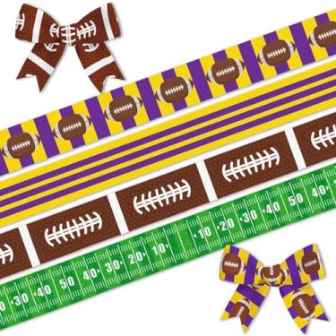 Imagem de Blinket 4 fitas de futebol de 1,9 cm de largura para embrulho de presente de espírito de equipe, 20 jardas, fitas amarelas brilhantes para laços de cabelo, fitas esportivas de futebol para embrulhar