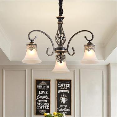 Imagem de OUFULA Lustre retrô americano LED Europeu Luxo Sala de Estar Restaurante Quarto Estudo Villa Hotel Café Lâmpada Pendente (L 3 luzes)