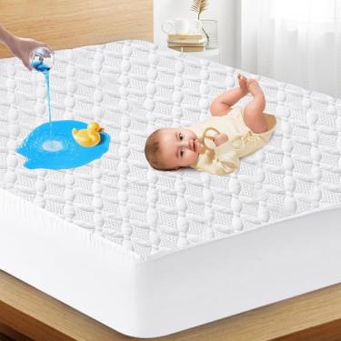 Imagem de Protetor de colchão, protetor de colchão impermeável tamanho solteiro, capa de colchão de fibra de bambu 3D, respirável, macia, 15 a 45 cm, capa de colchão com bolso profundo, lavável na máquina, sem