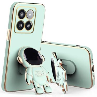 Imagem de Anlalish Capa fofa de silicone compatível com Xiaomi 14T Pro com suporte de astronauta, capa para celular Xiaomi 14T Pro Funda Slim Plating Proteção da câmera à prova de choque (verde)