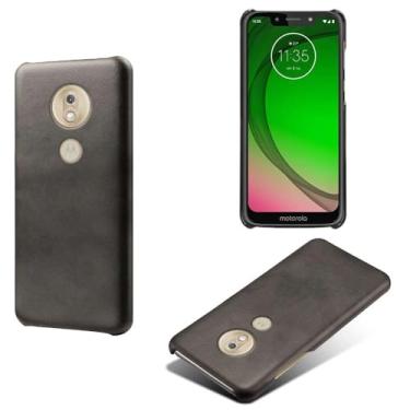 Imagem de Capa para MOTO G7 Play,Proteção contra quedas,Casca de volta de cor sólida simples,Design de couro de imitação de plástico-Black