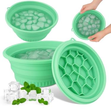Imagem de Tigela de silicone para gelo com Icetray embutida, banheira dobrável para banho de gelo, tigela de imersão de gelo facial, tratamentos faciais de água gelada em casa - Verde