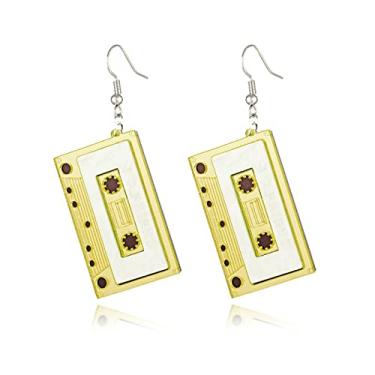 Imagem de Brincos de fita cassete de guitarra retrô e disco de vinil – Joias de festa discoteca dos anos 80, Acrílico, Sem pedra preciosa