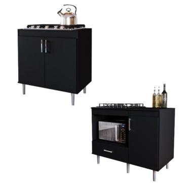 Imagem de Kit 2 Balcão Cooktop Turim - Mdf-mdp 1 Porta E 1 Gaveta Preto - Movelove