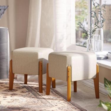 Imagem de Kit 2 Puffs Quadrado Ana - Linho-eucalipto Espuma D16 Bege - Movelove