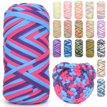 Imagem de Camiseta para crochê, camiseta arco-íris, tecido elástico grosso, fio de crochê para iniciantes, bolsa de tricô à mão, cesta/porta-copos / artesanato faça você mesmo/decoração de casa 200G - azul rosa