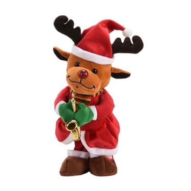 Imagem de Lilihuimaoyi Boneca de Pelúcia Elétrica, Decoração de Mesa de Natal para Crianças, Presente para Lareira, Quarto, Prateleira, Sala de Estar, Alce, Tamanho real