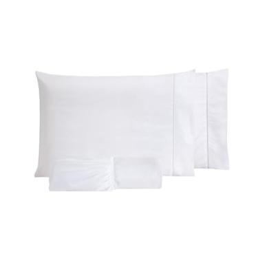 Imagem de Jogo Lençol 100% Algodão 200 Fios C/Elástico Fronhas Ponto Palito Antialérgico (Branco, Casal)
