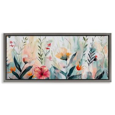 Imagem de Stupell Industries Design de arte de parede em tela flutuante com moldura de jardim floral sussurros cinza por Elara Yasna, 28 x 63 cm