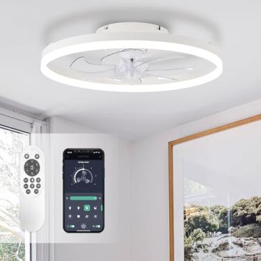 Imagem de STERREN Ventiladores de teto com luzes, ventilador de teto de perfil baixo de 50 cm com controle remoto, ventilador de teto de montagem embutida moderna, luz branca para quarto, sala de estar, cozinha
