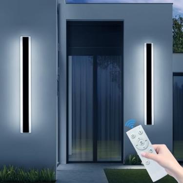 Imagem de Daoseolo Arandela de parede LED moderna de 79,8 cm, regulável 3000K-6000K com controle remoto, luminária de parede externa longa de alumínio preto IP65 à prova d'água para varanda, pátio, garagem