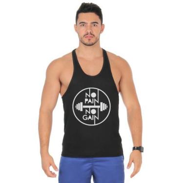 Imagem de Camiseta Regata Cavada Masculino Academia Treino No Pain No Gain - DUM