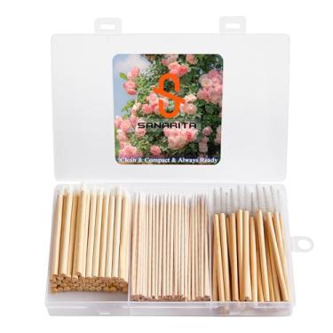Imagem de Kit de extensão de cílios de bambu de 300 peças com recipiente – Pincéis descartáveis de microcotonete, carretéis de material natural, pincéis para lábios, varinhas de rímel, ferramentas aplicadoras
