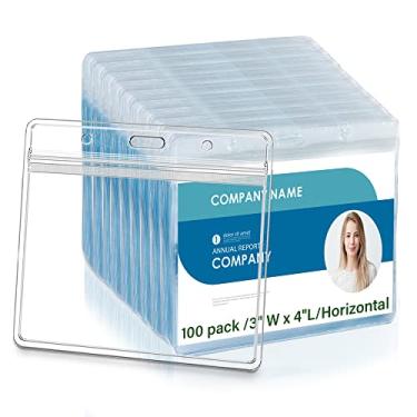 Imagem de Porta-crachá horizontal de 10 x 7 cm, protetor de cartão de identificação de plástico transparente com zíper resselável à prova d'água, capa para crachá para crachá/RFID/proximidade/cartão de crédito