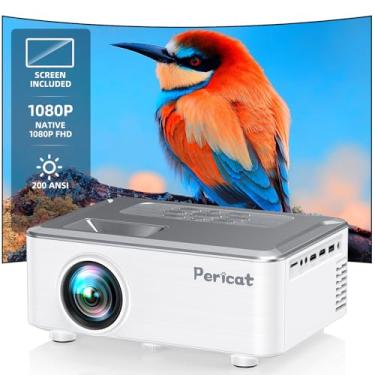 Imagem de Projetor com Wi-Fi e Bluetooth, projetor externo com tela de 100 polegadas, projetor de filme pericat 200 ANSI 1080P HD com alto-falante de 15 W integrado, compatível com smartphone, TV Stick, XBox