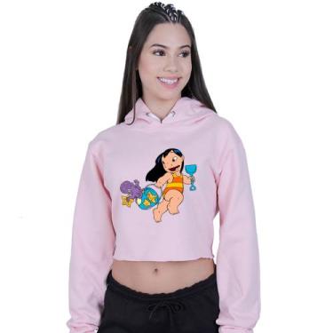Imagem de Cropped Moletom Feminino Lilo Stitch Girl Summer - Lafre, Rosa claro, 