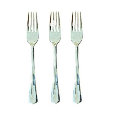 Imagem de Kit 48 Garfos Descartáveis De Luxo Em Plástico Prata 18cm - Blook
