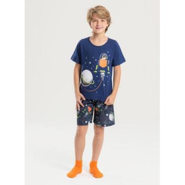 Imagem de Pijama Verão Menino Marinho Camiseta com Bolso e Bermuda Astronauta no